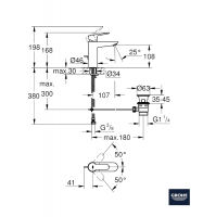 MEDIDAS MONOMANDO LAVABO TAMAÑO M BAUEDGE GROHE